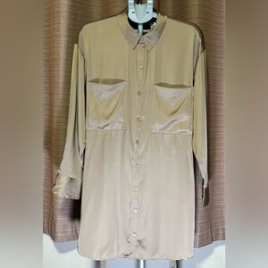 Abercrombie & Fitch Tan/Golden Silky Button Down Shirt Dress